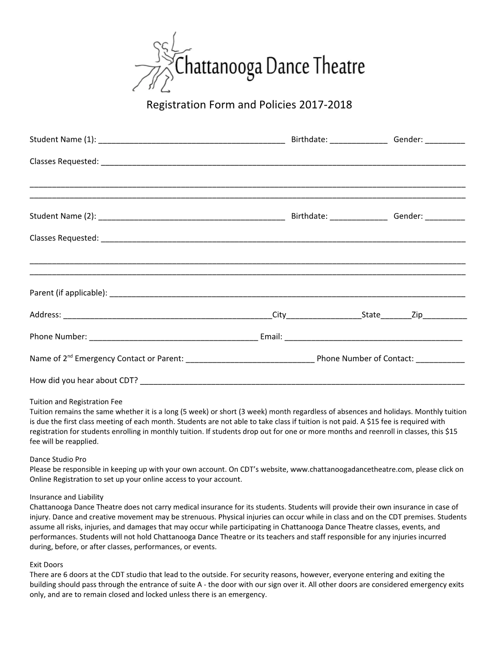Registration Form and Policies 2017-2018