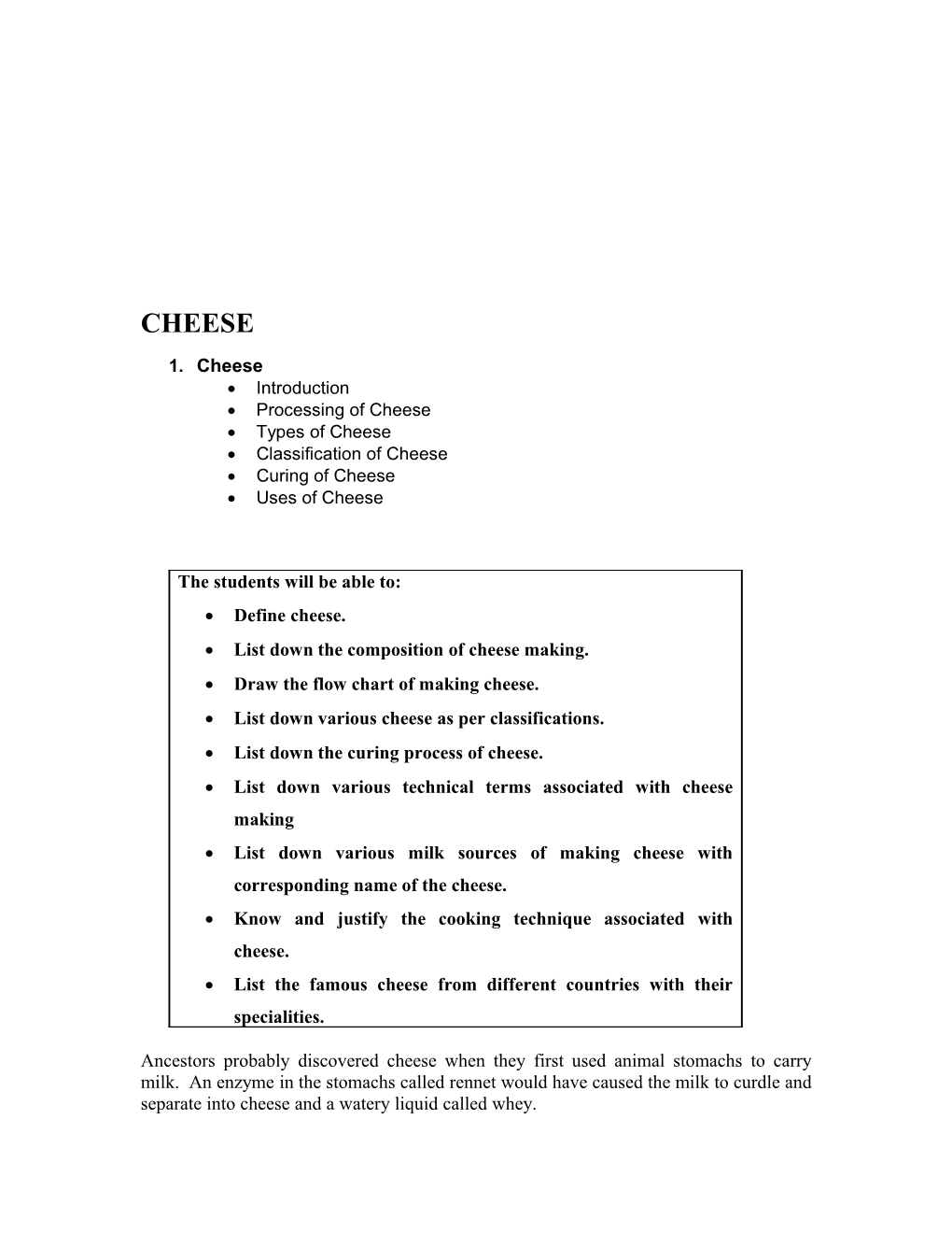 Processing of Cheese