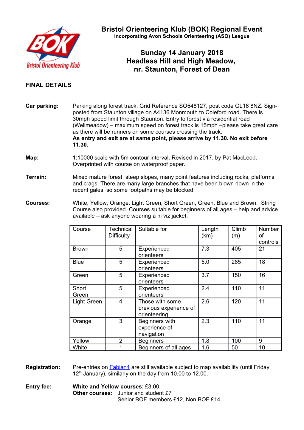 Bristol Orienteering Klub (BOK) District Event