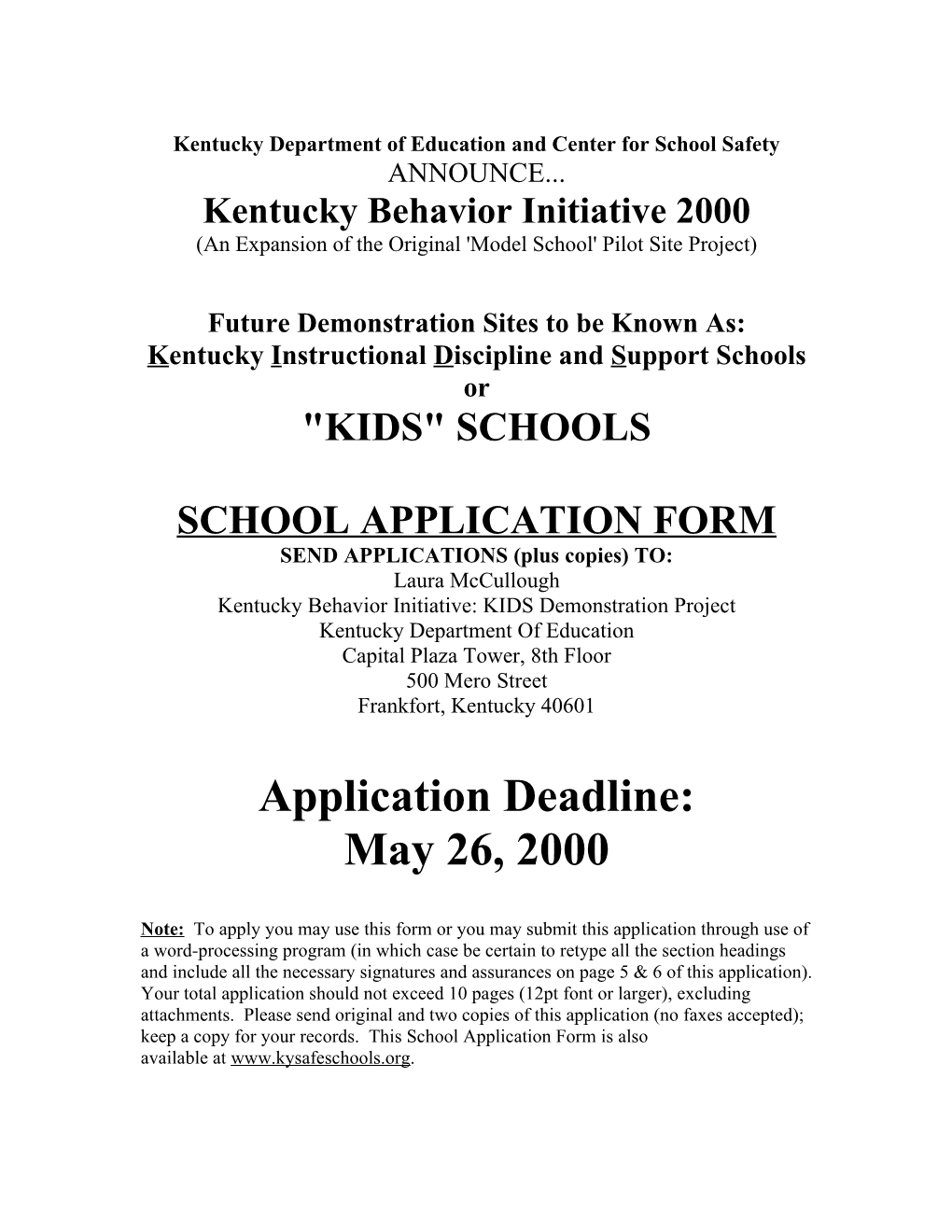 Kentucky Department of Education and Center for School Safety