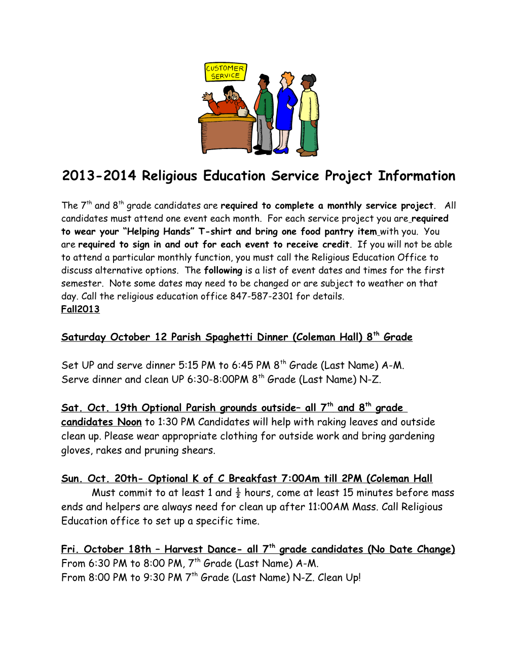 2013-2014 Religious Education Service Project Information