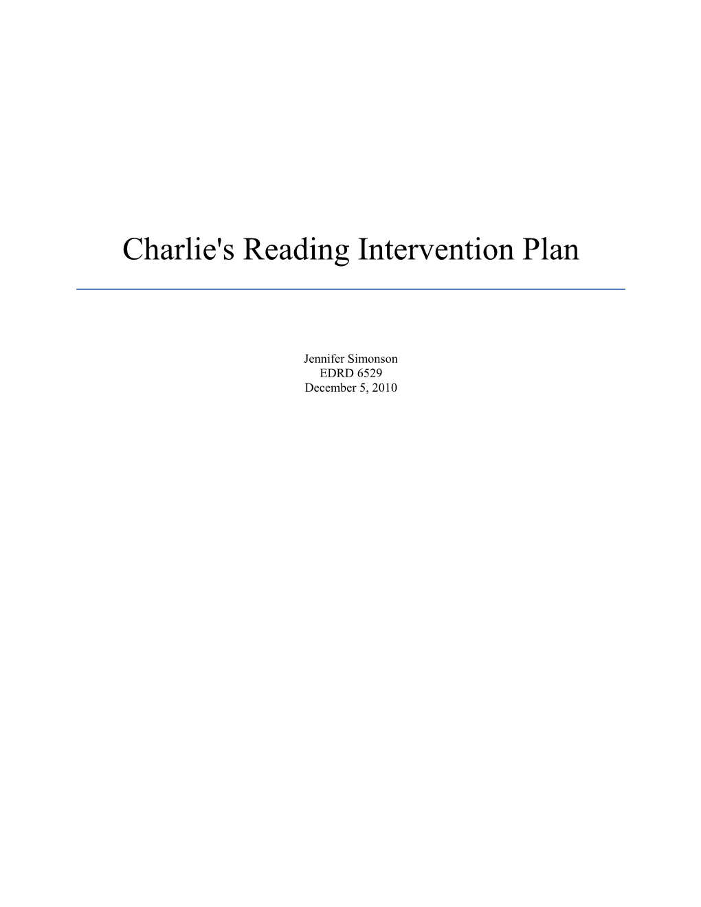 Charlie's Reading Intervention Plan