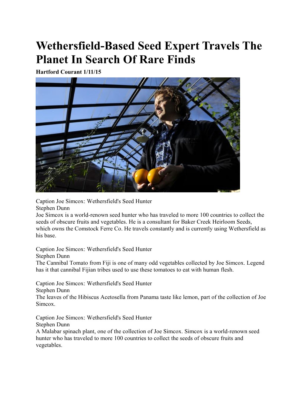 Wethersfield-Based Seed Expert Travels the Planet in Search of Rare Finds