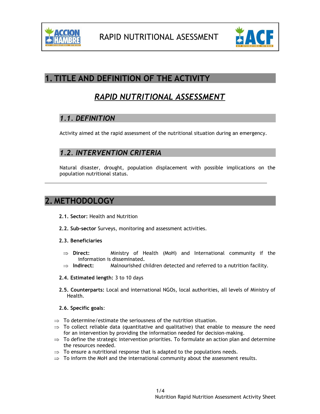 Rapid Nutritional Assessment