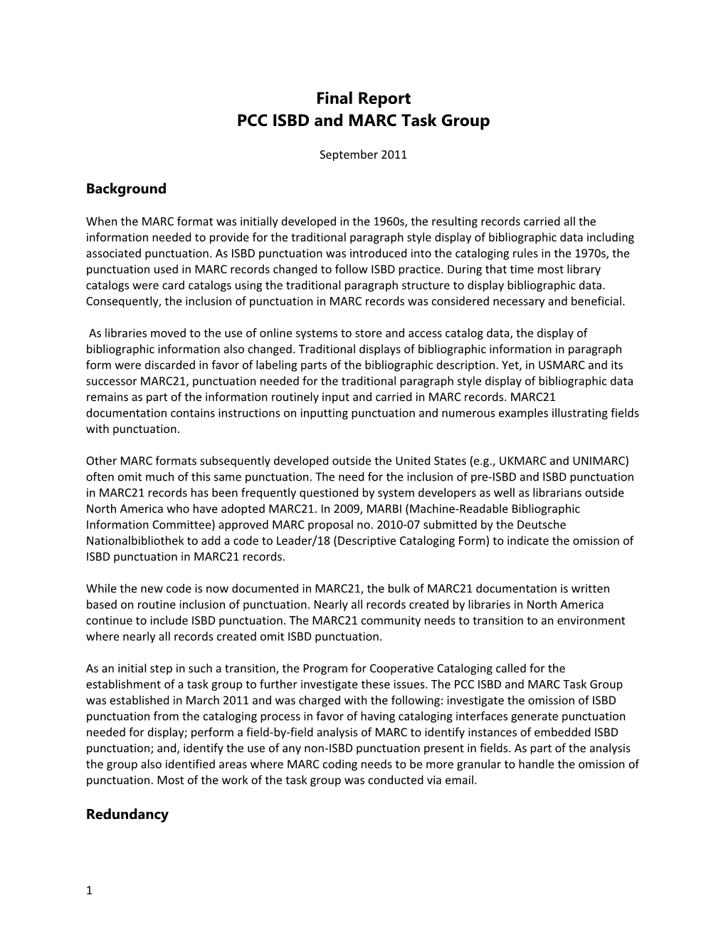 Final Report PCC ISBD and MARC Task Group