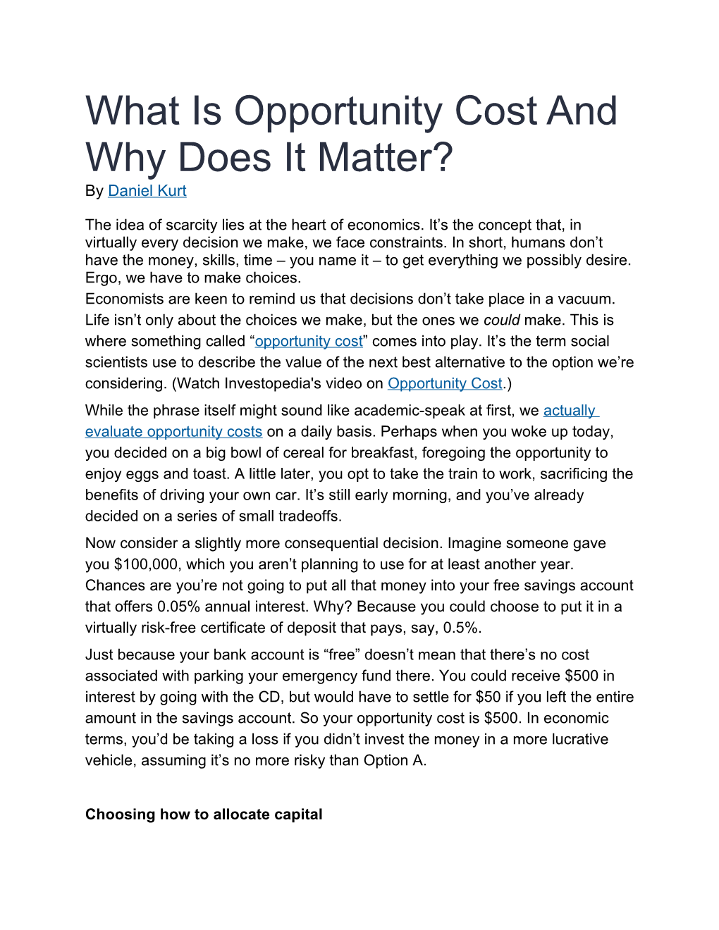 What Is Opportunity Cost and Why Does It Matter?