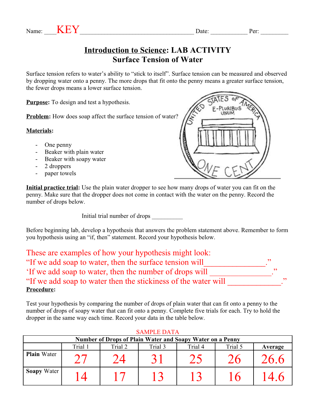 Introduction to Science: LAB ACTIVITY