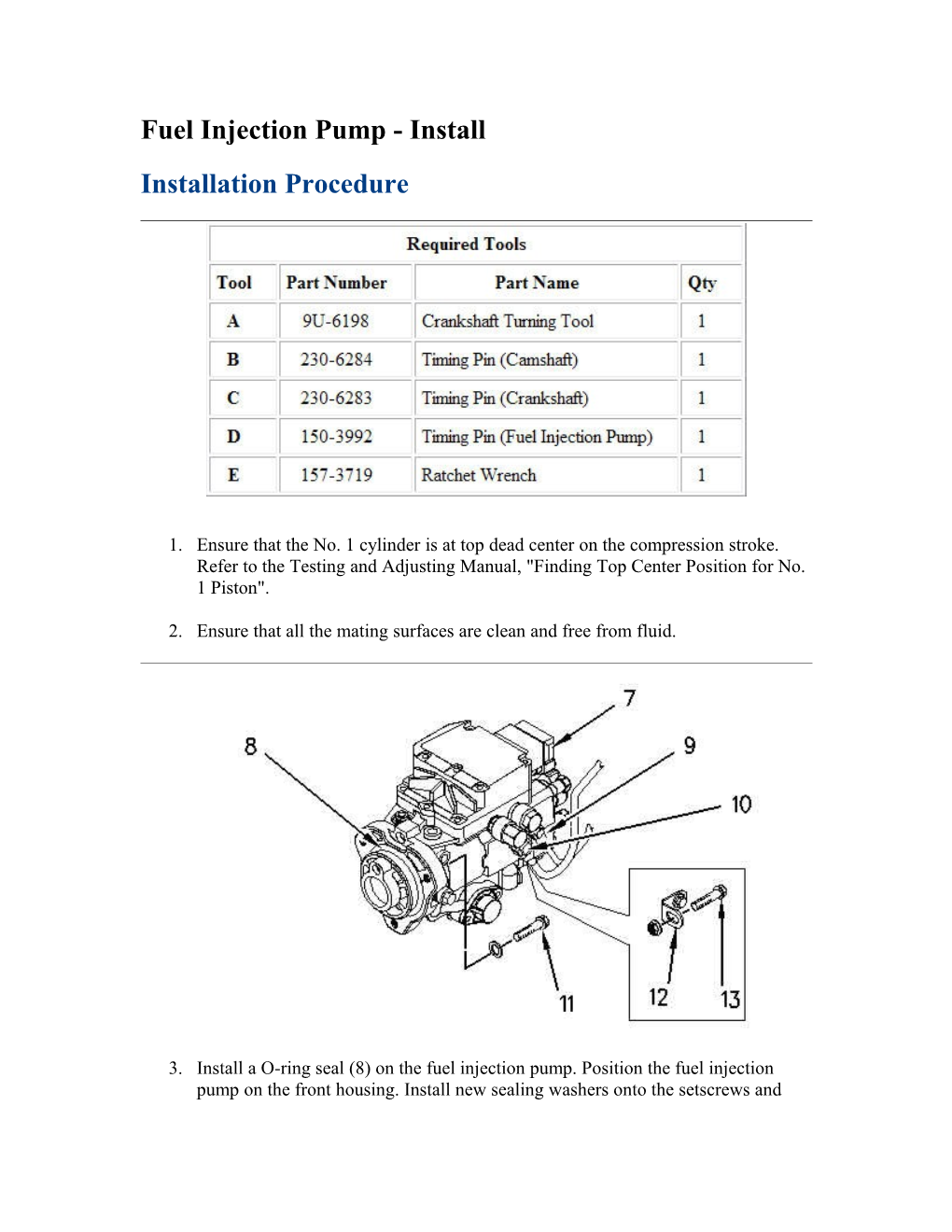 Fuel Injection Pump - Install