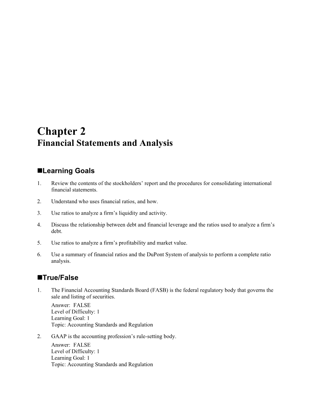 Chapter 2 Financial Statements and Analysis