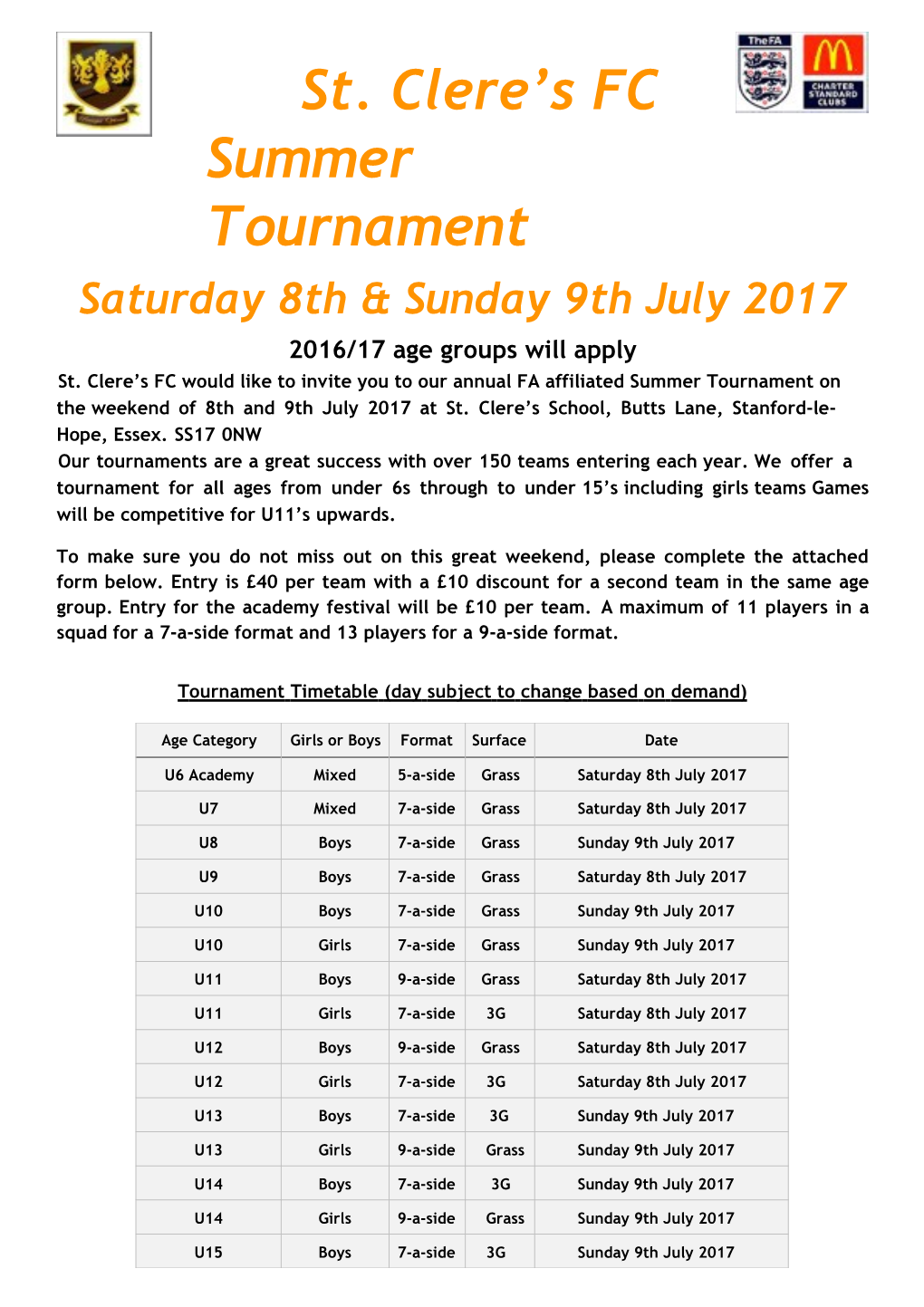 Tournament Entry Form 2016