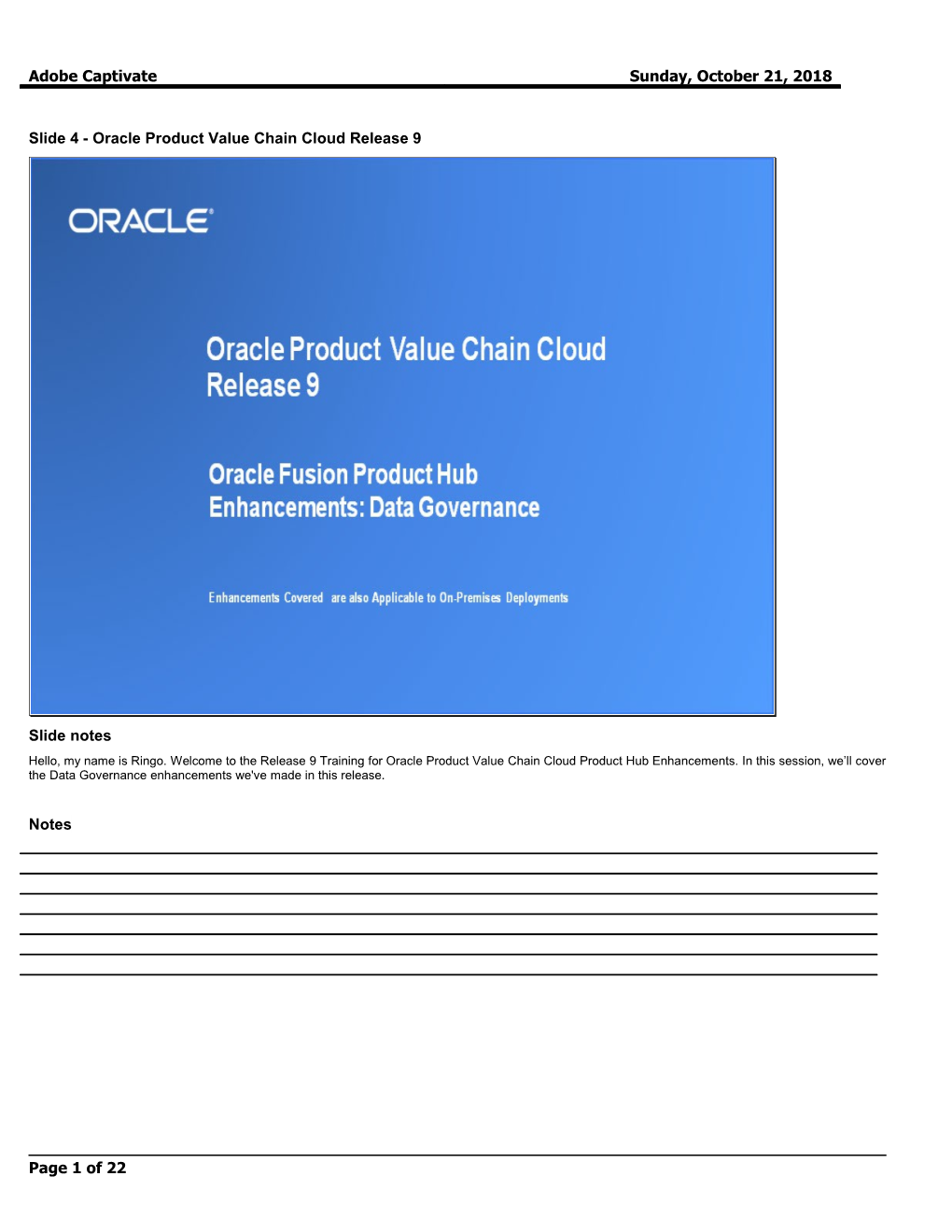 Slide 4 - Oracle Product Value Chain Cloud Release 9