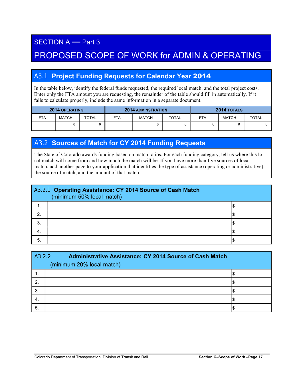 Colorado Department of Transportation, Division of Transit and Railsection C Scope Of