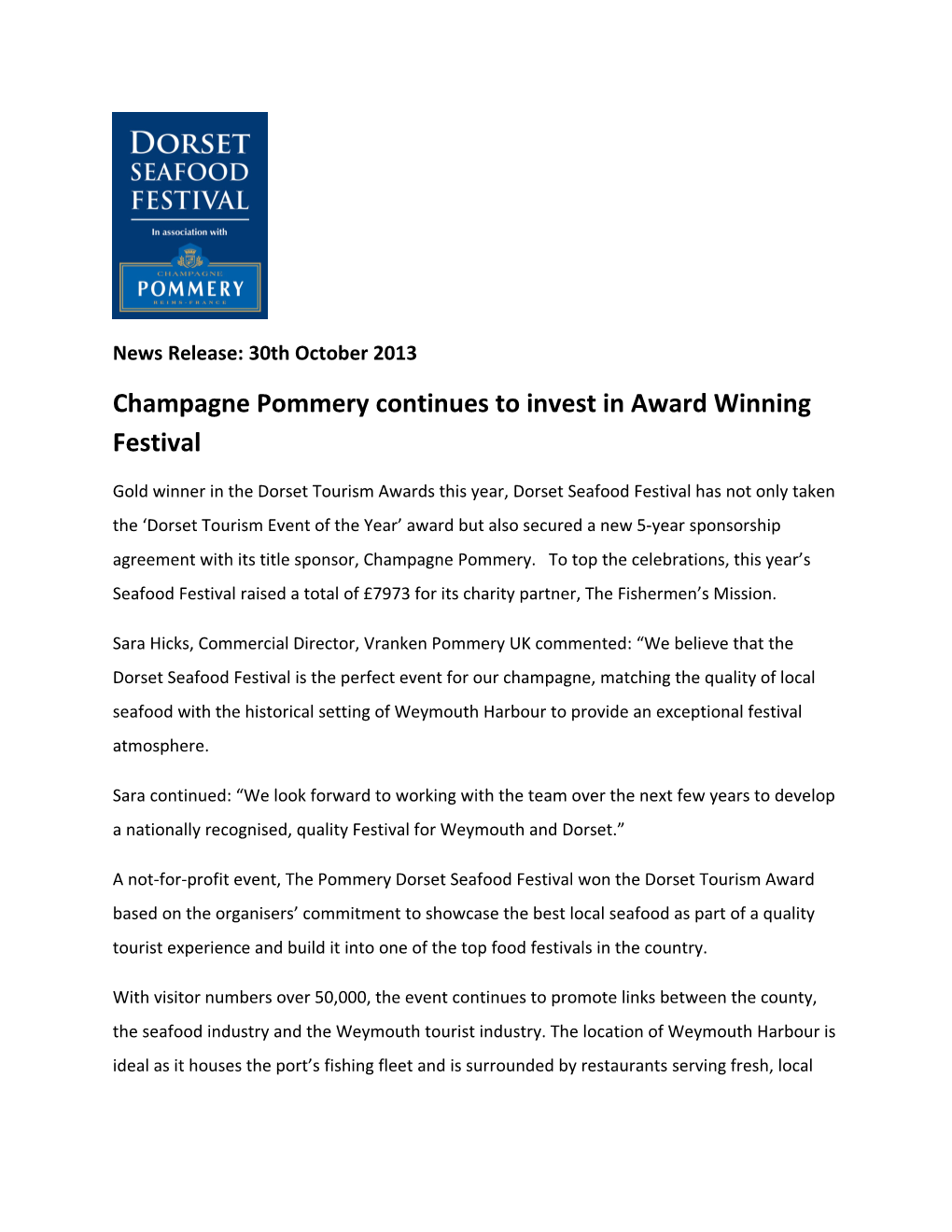 Champagne Pommery Continues to Invest in Award Winning Festival