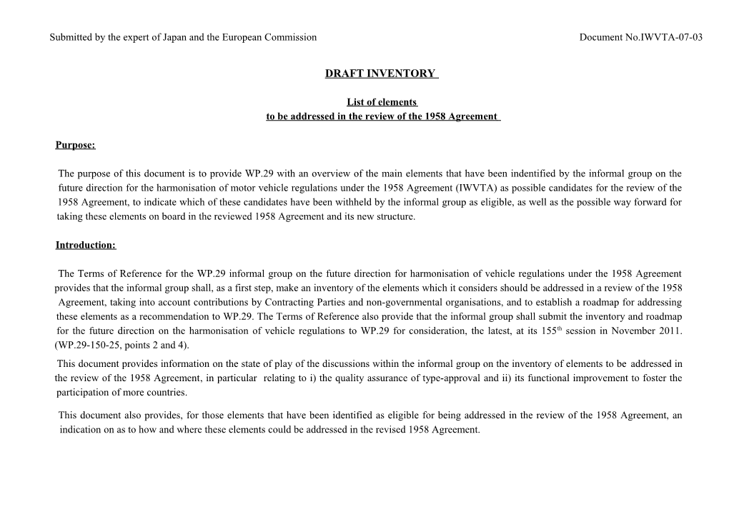 Consolidated Table on the Review of the 1958 Agreement to Be Prepared for the Forthcoming