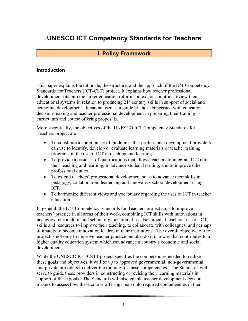 UNESCO ICT Teacher Competency Standards