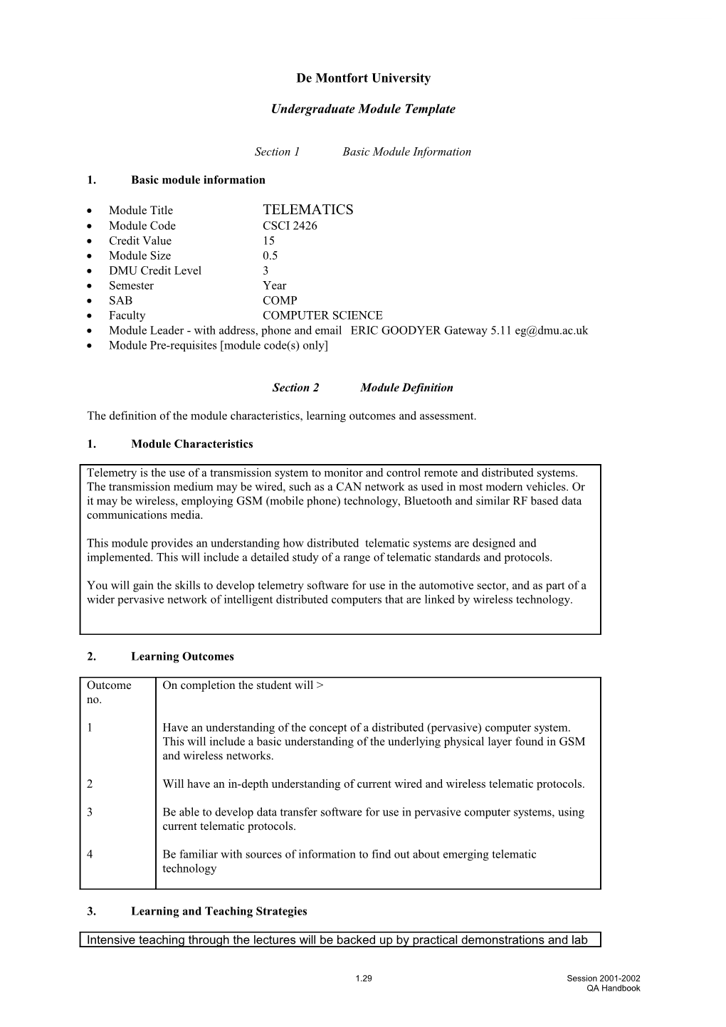 Undergraduate Module Template