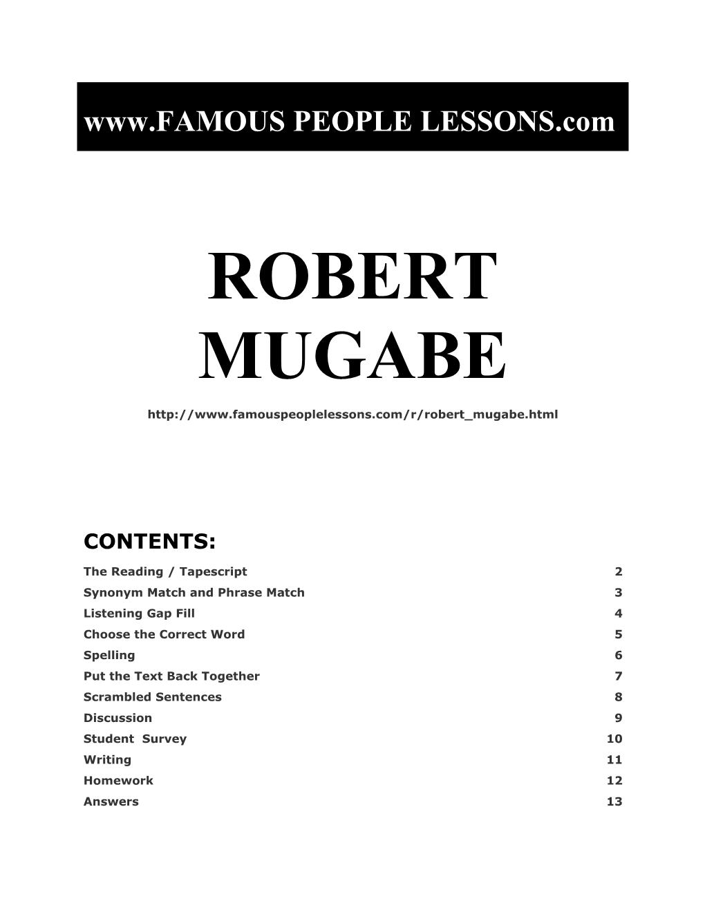Famous People Lessons - Robert Mugabe