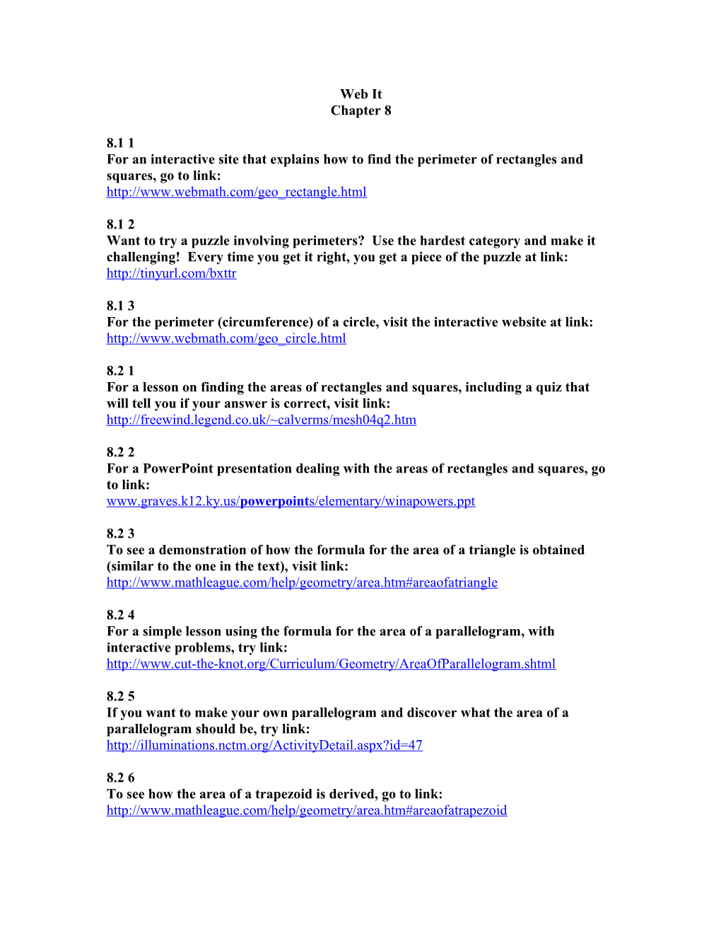 For the Perimeter (Circumference) of a Circle, Visit the Interactive Website at Link