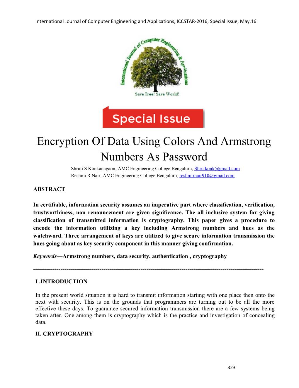 Encryption of Data Using Colors and Armstrong Numbers As Password
