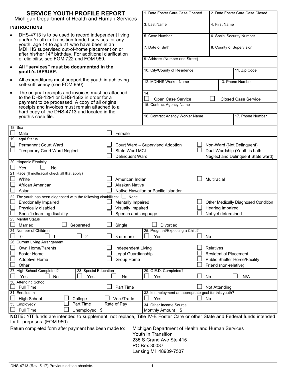 DHS-4713, Service Youth Profile Report