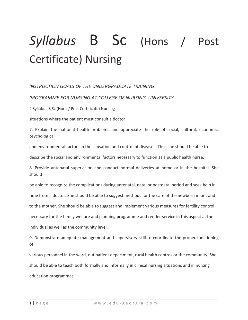 Syllabusb Sc(Hons / Post Certificate) Nursing