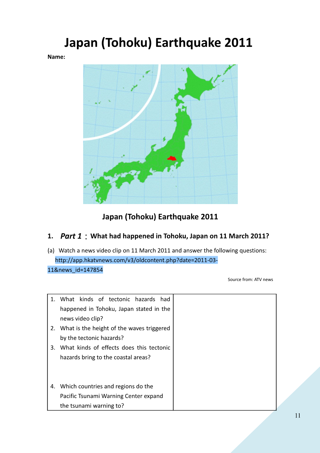 Japan (Tohoku) Earthquake 2011