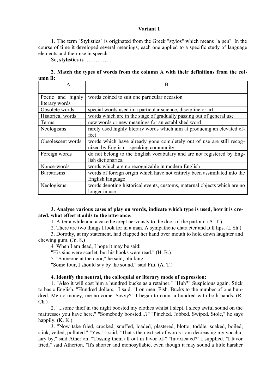 The Scheme of the Stylistic Analysis