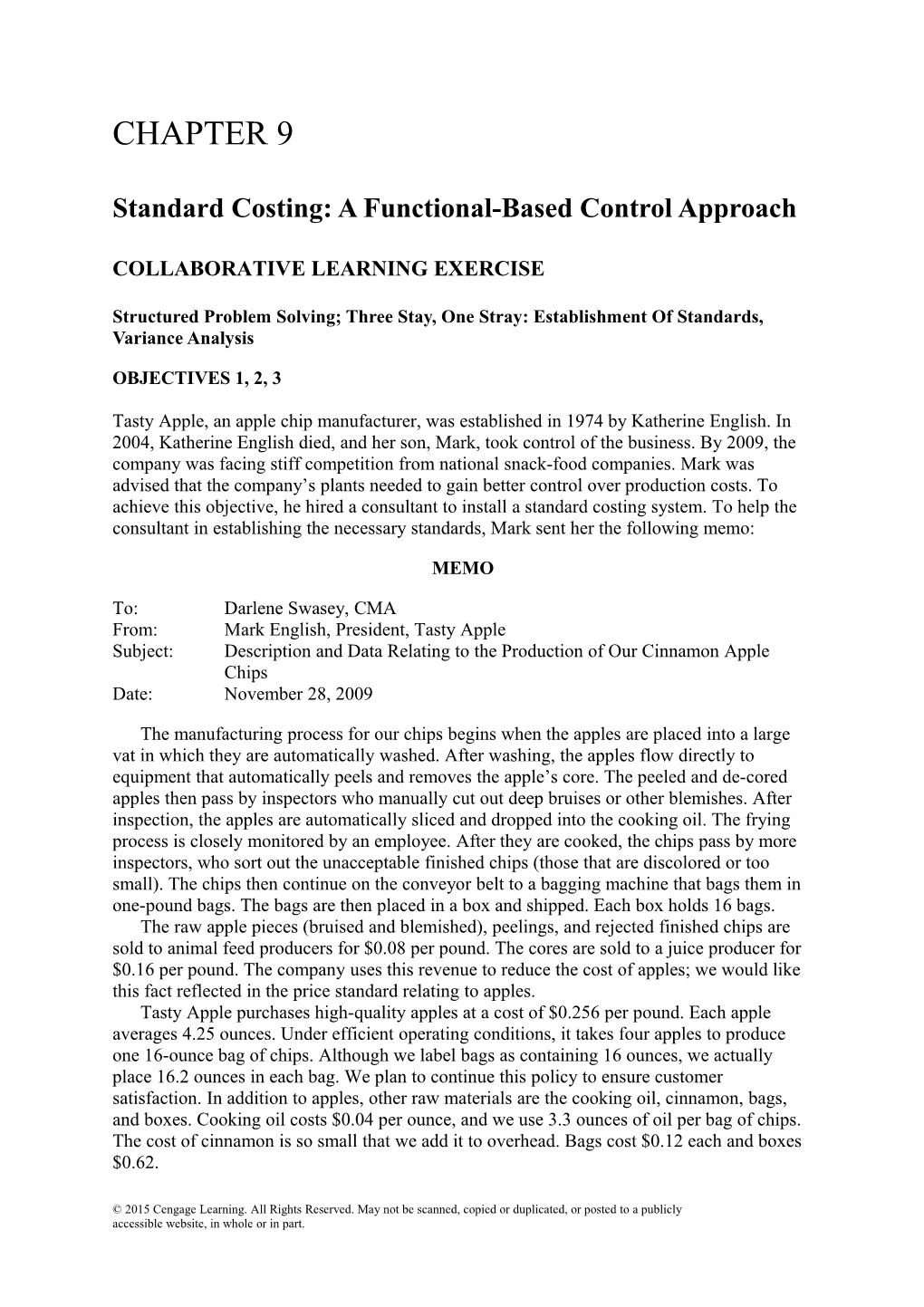 Standard Costing: a Functional-Based Control Approach