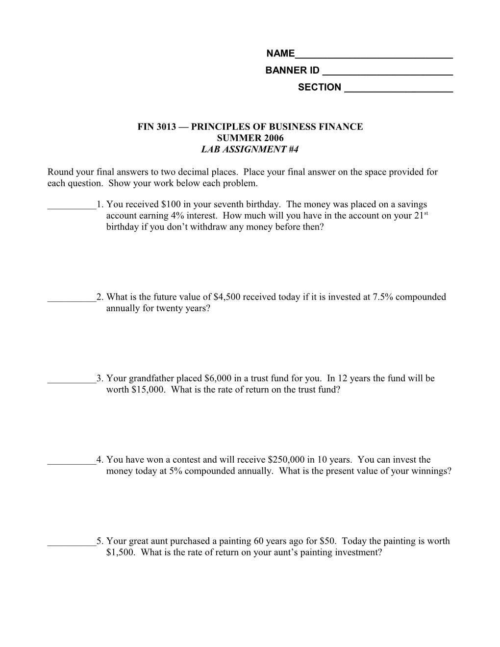 Fin3013 Principles of Business Finance