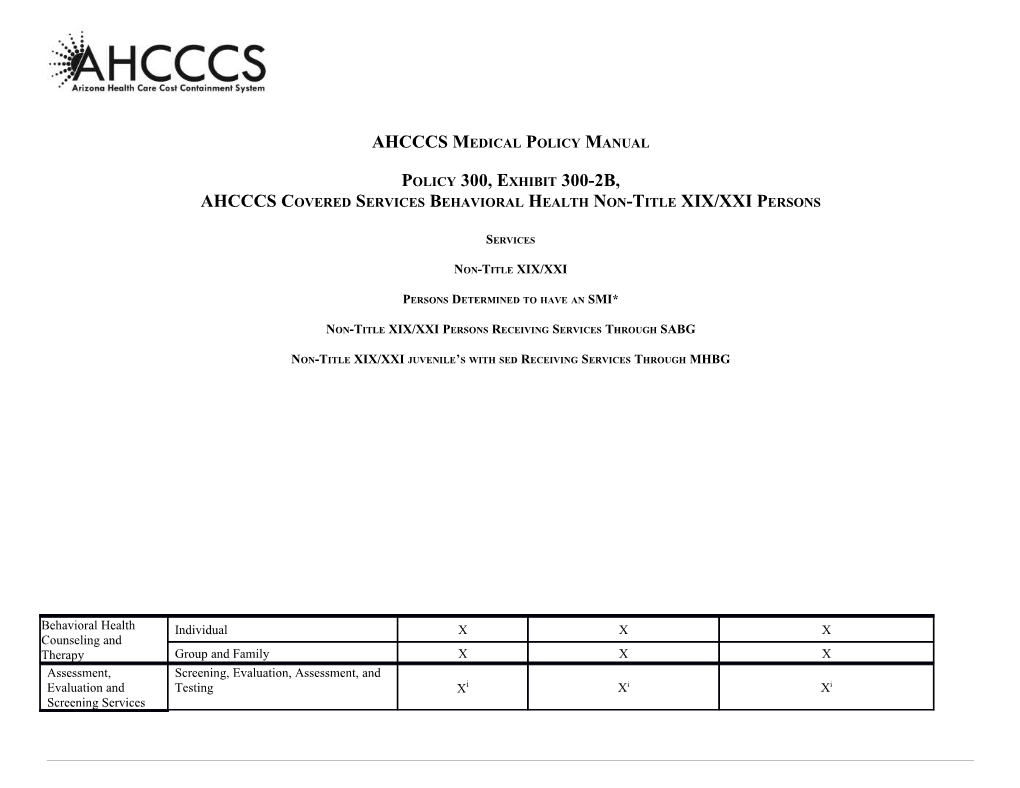 See the AHCCCS Covered Behavioral Health Services Guide for Restrictions, Scope and Time