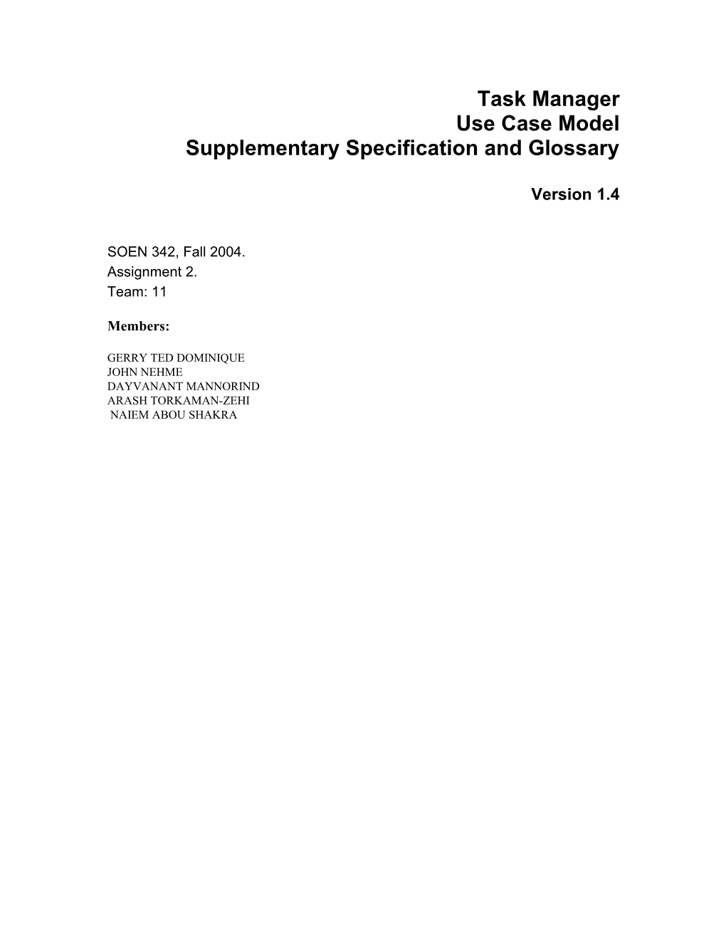 Supplementary Specification and Glossary