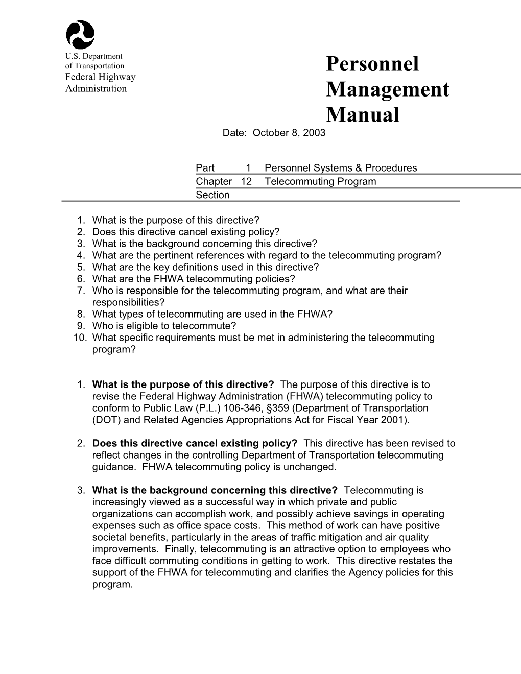 Part 1Personnel Systems & Procedures