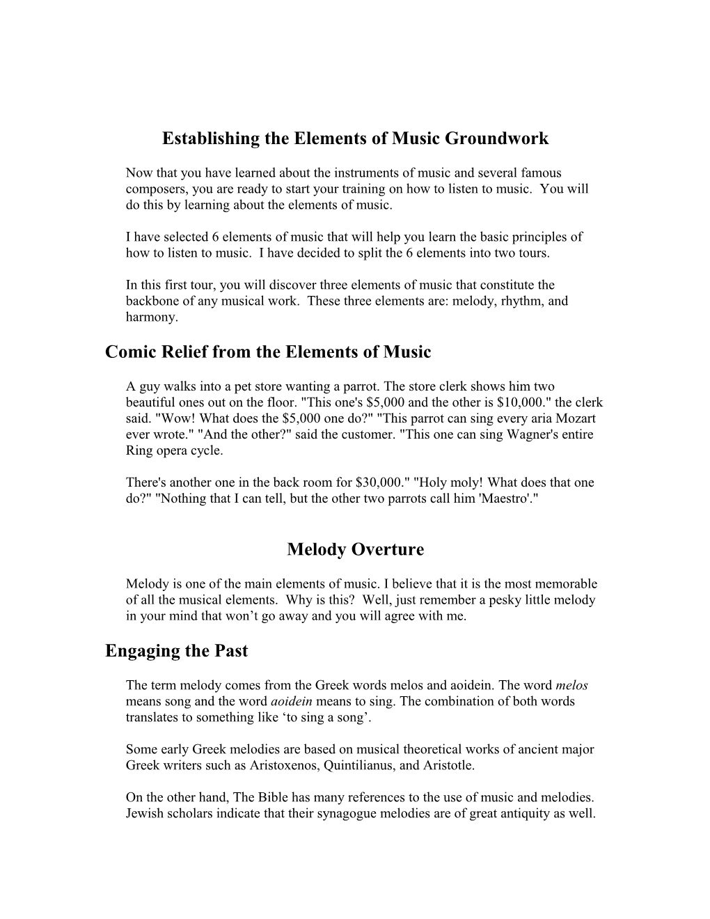 Establishing the Elements of Music Groundwork