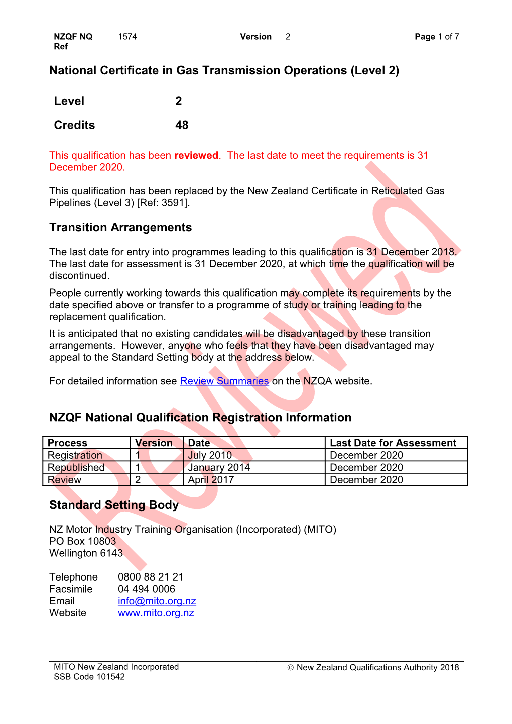 1574 National Certificate in Gas Transmission Operations (Level 2)