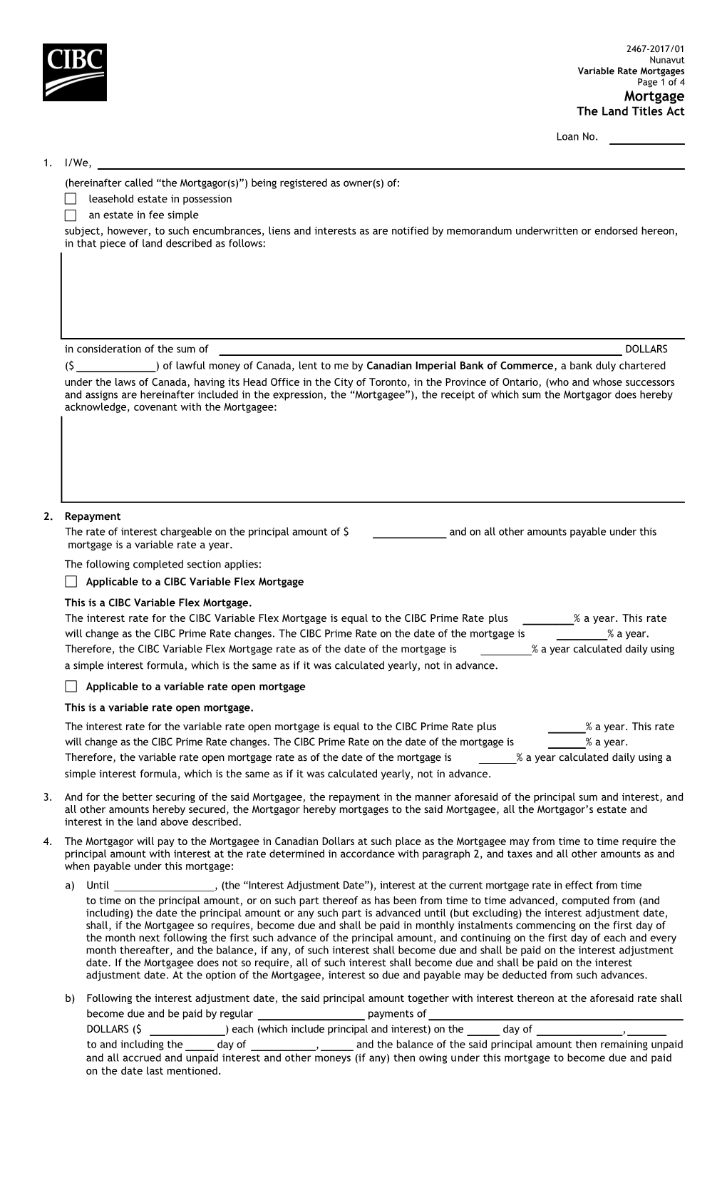 Mortgage - Variable Rate (2467 Nunavut - 2017/01)