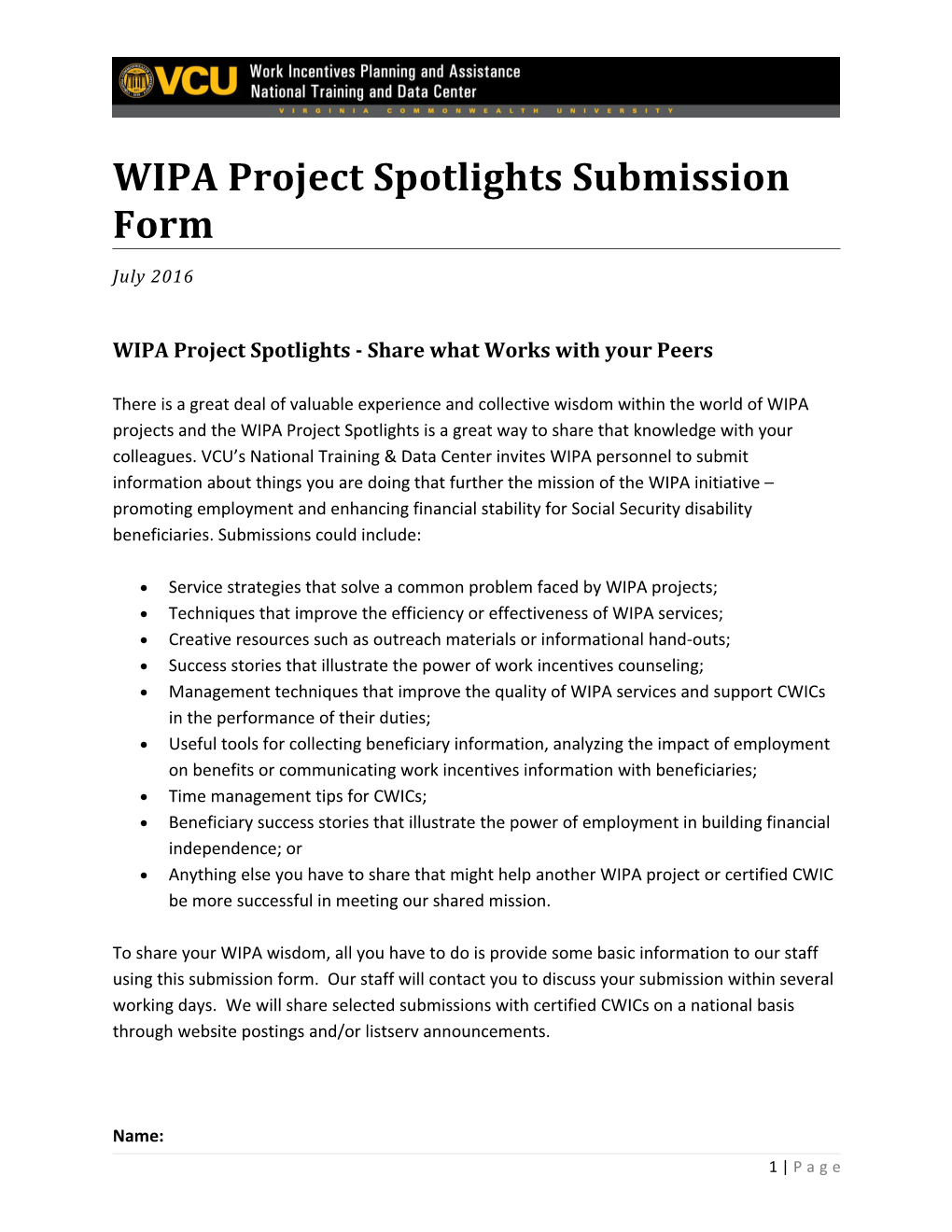 WIPA Project Spotlights - Share What Works with Your Peers