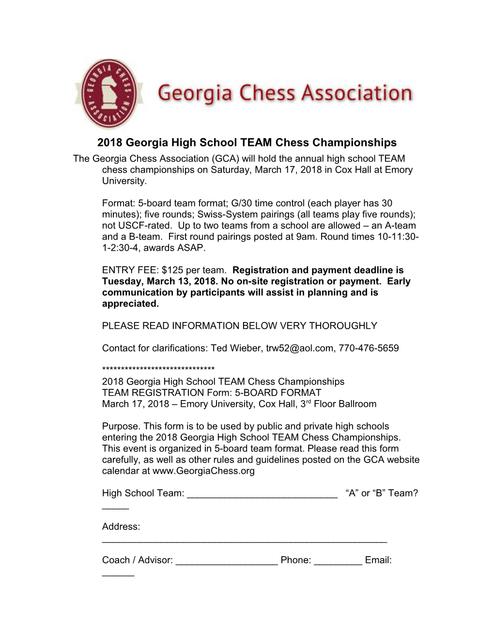 2018 Georgia High School TEAM Chess Championships