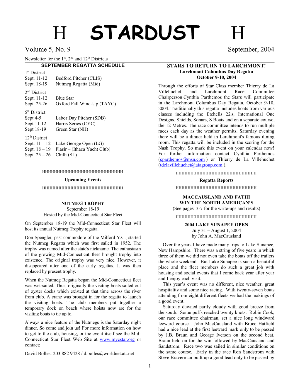 September Regatta Schedule