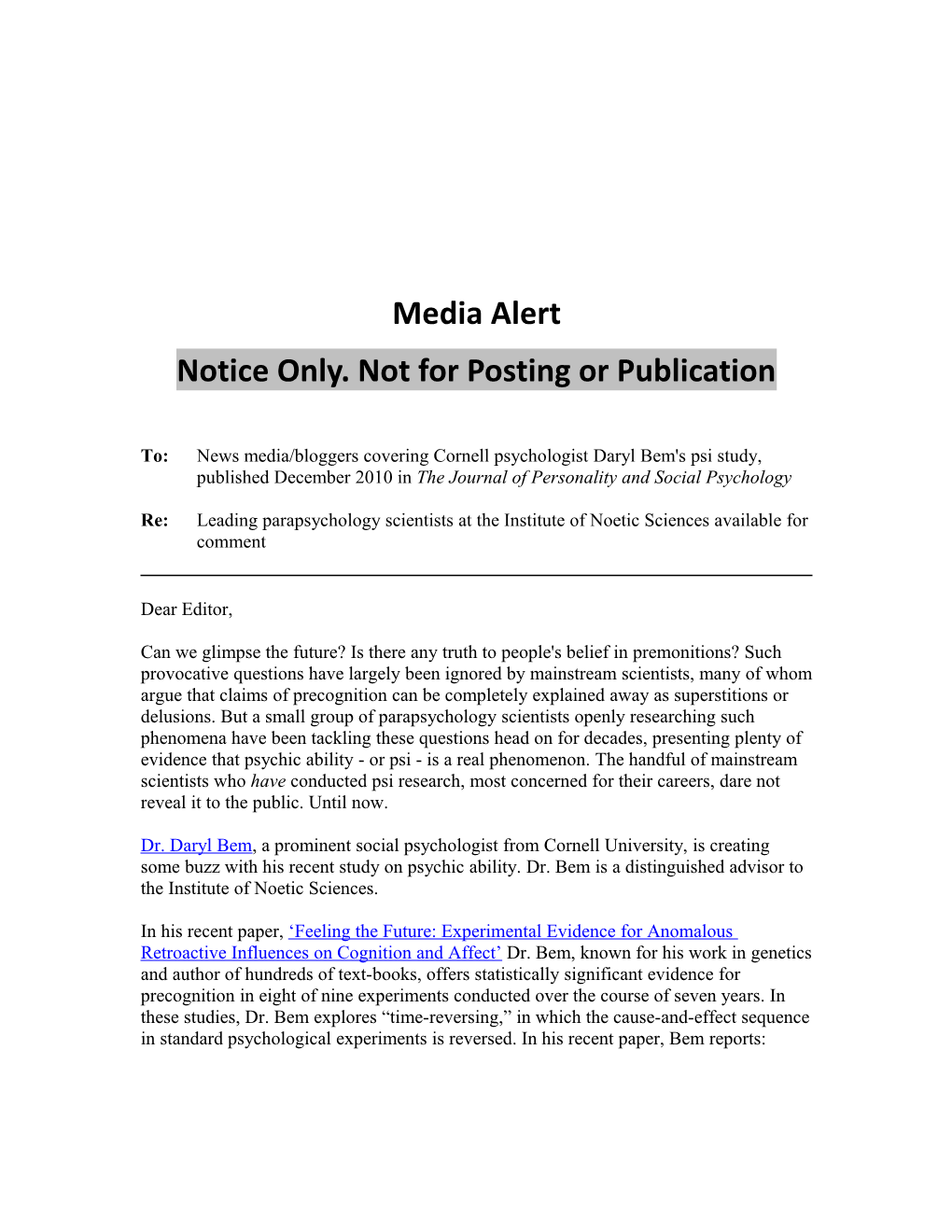 Notice Only. Not for Posting Or Publication