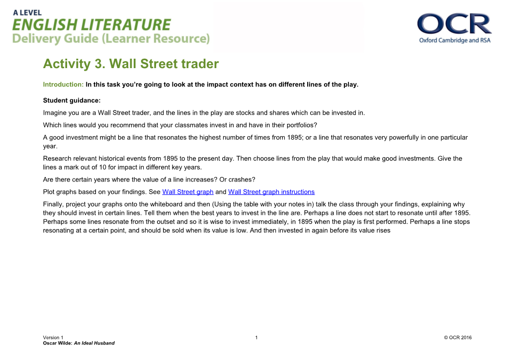 OCR a Level English Literature Delivery Guide Learner Resource Context Activity 3 Wall