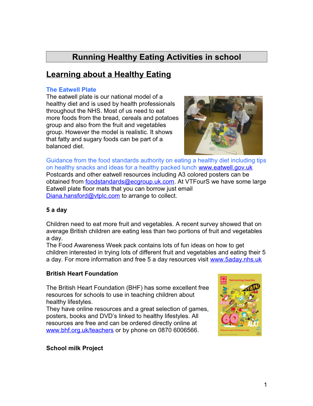 Running Healthy Eating Activities in School