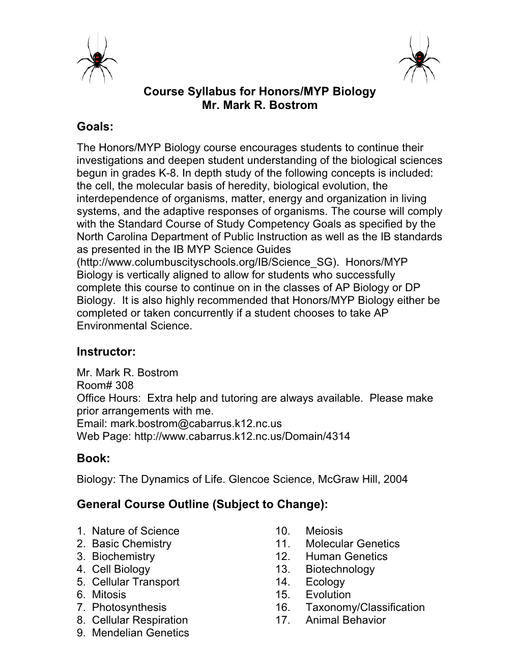 Course Syllabus for Environmental Science