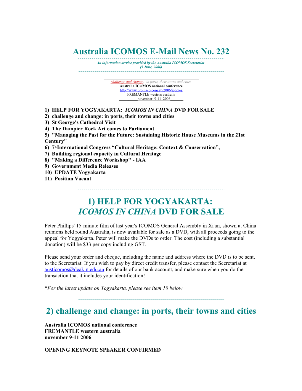 Australia ICOMOS E-Mail News No