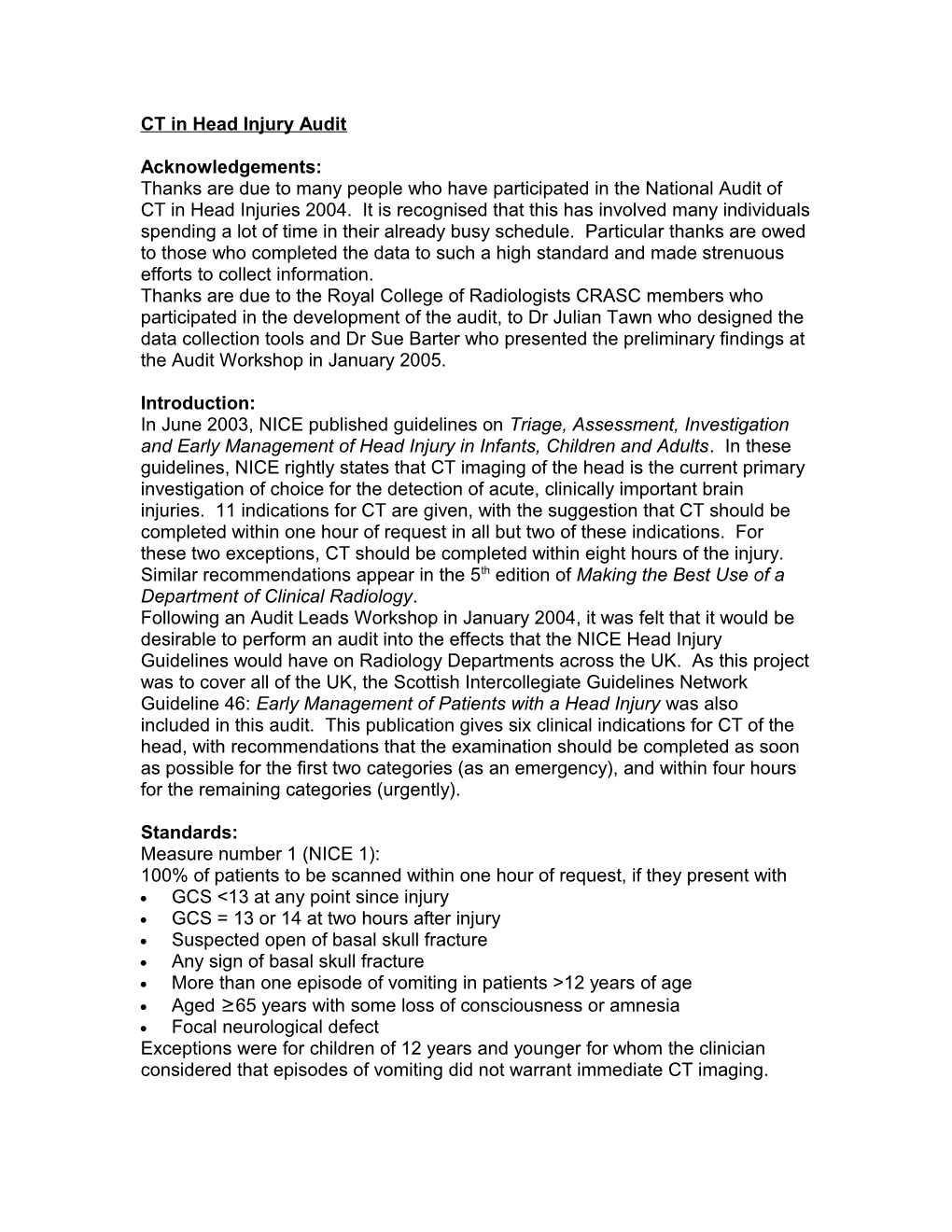 CT in Head Injury Audit