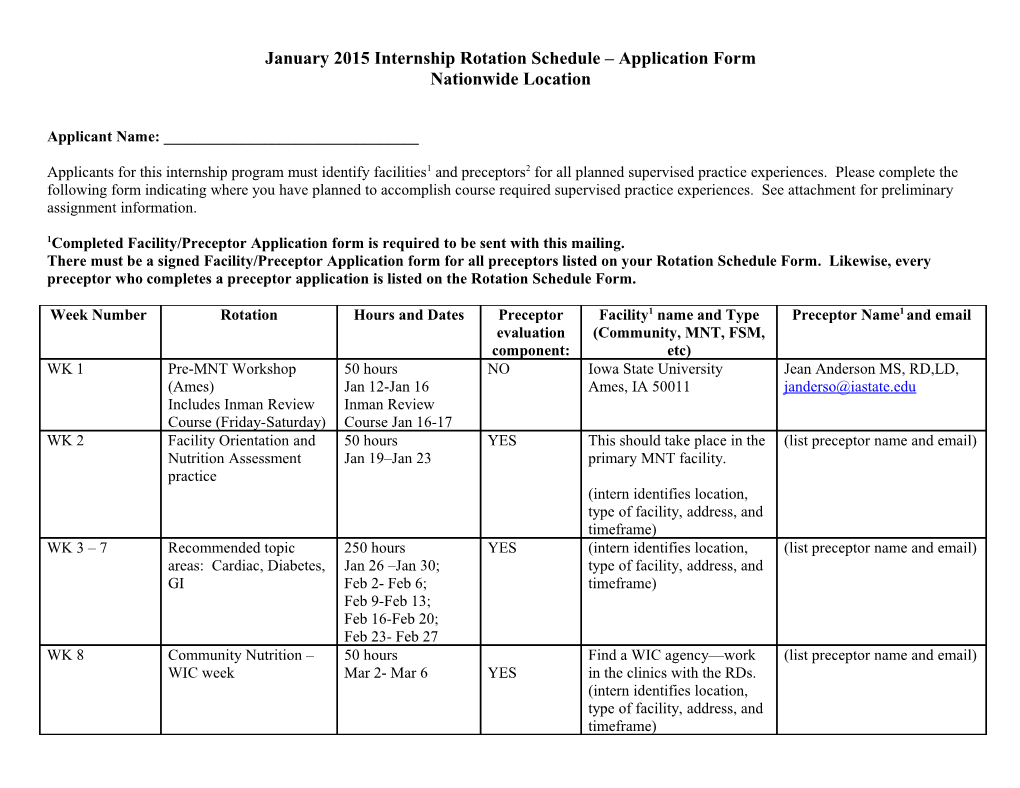 Nationwide Rotation Schedule Application Form