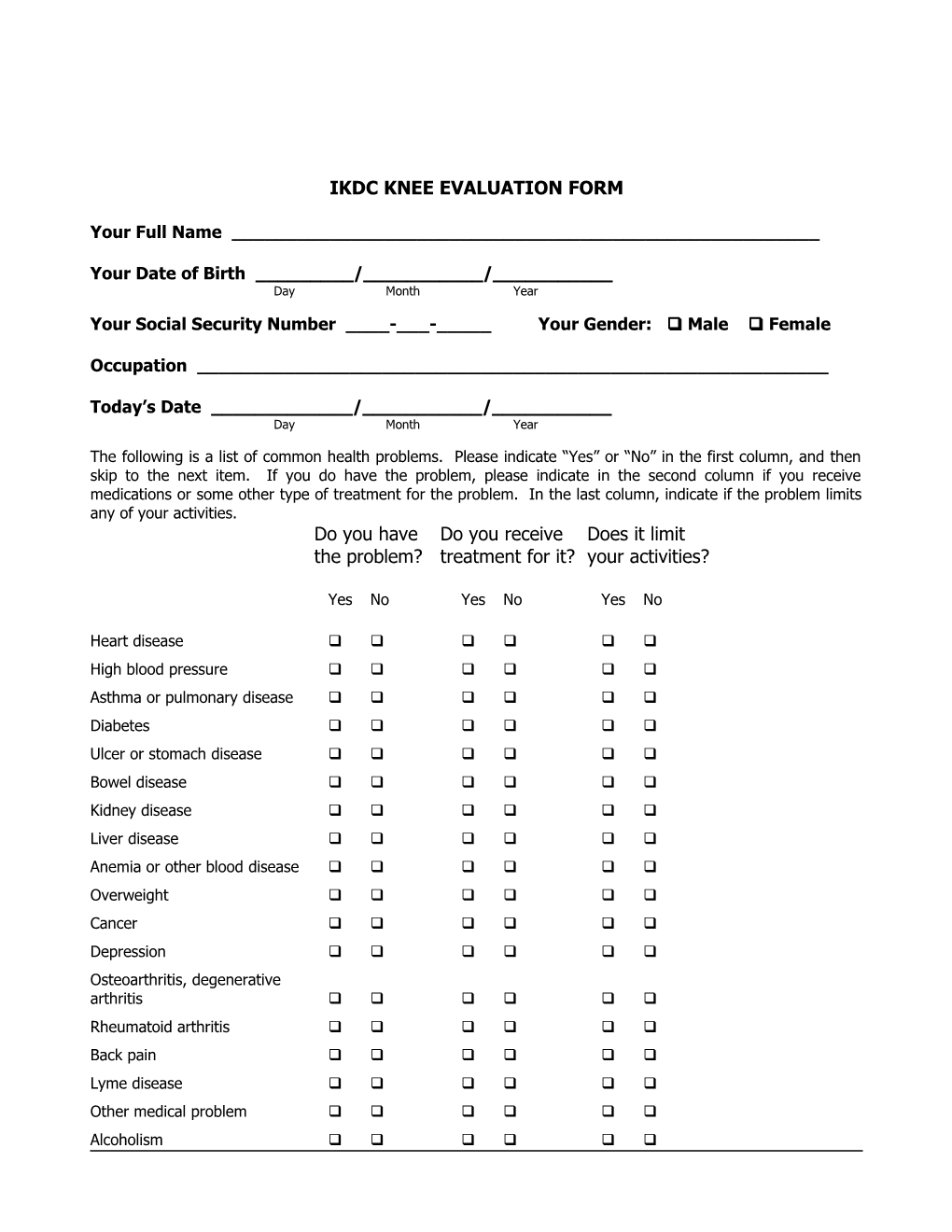 Ikdc Knee Evaluation Form