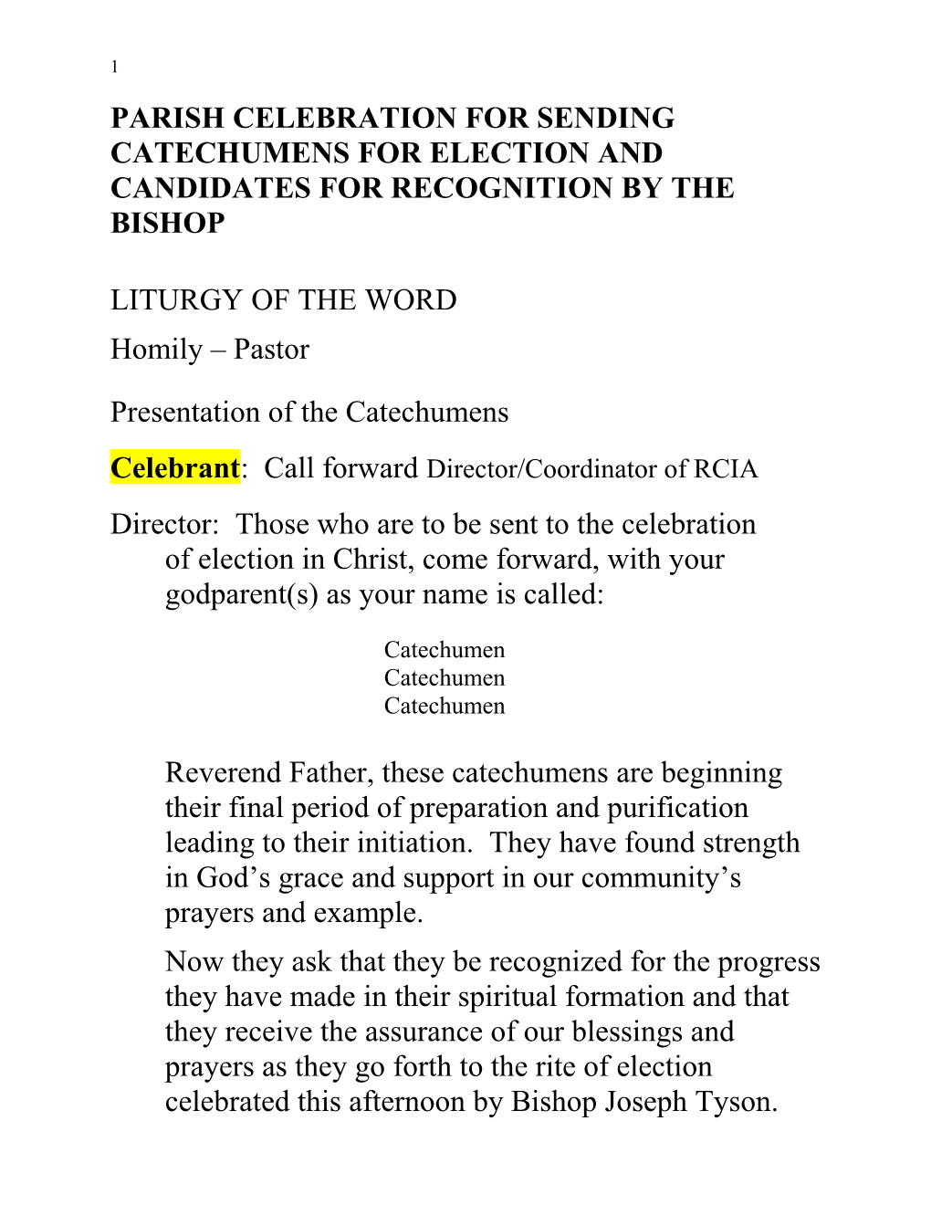 Parish Celebration for Sending Catechumens for Election and Candidates for Recognition