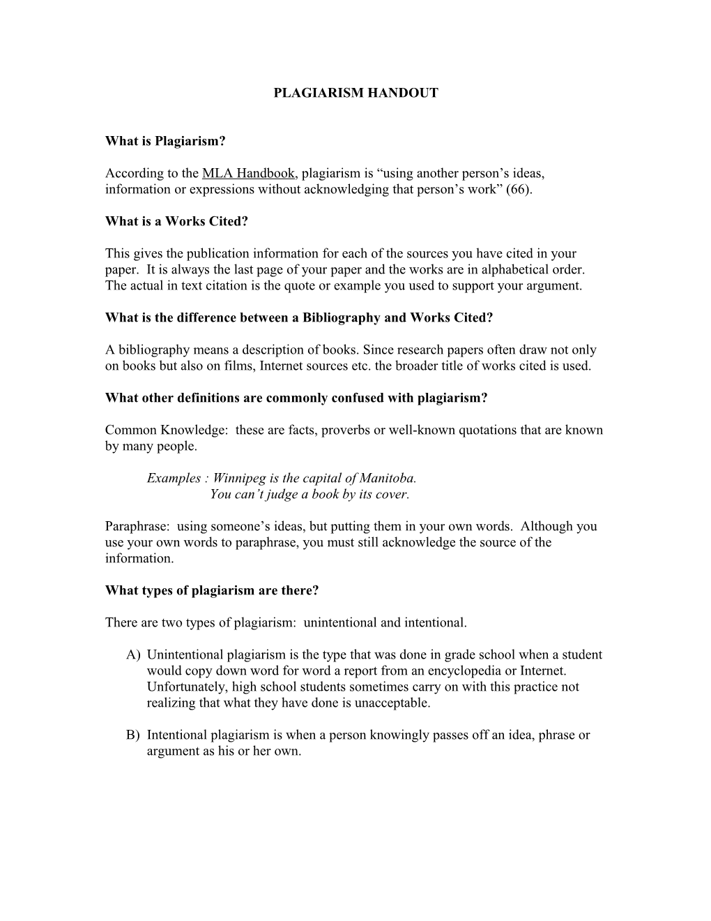 Plagiarism Handout