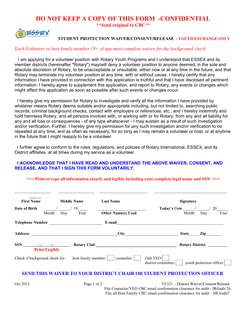 Do Not Keep a Copy of This Form -Confidential