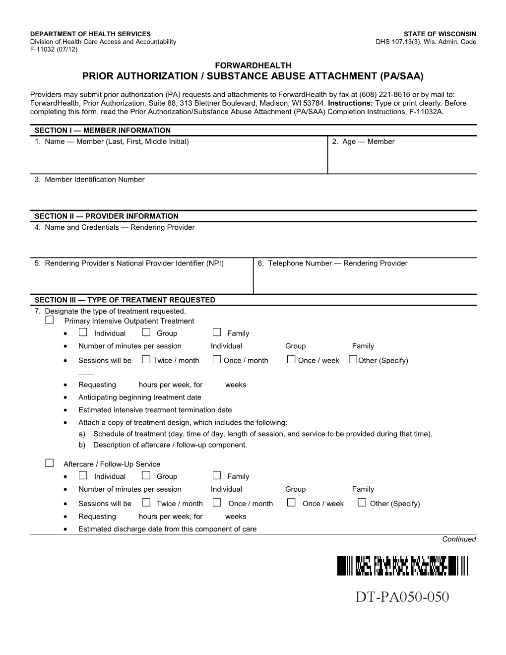 Prior Authorization / Substance Abuse Attachment (PA/SAA)